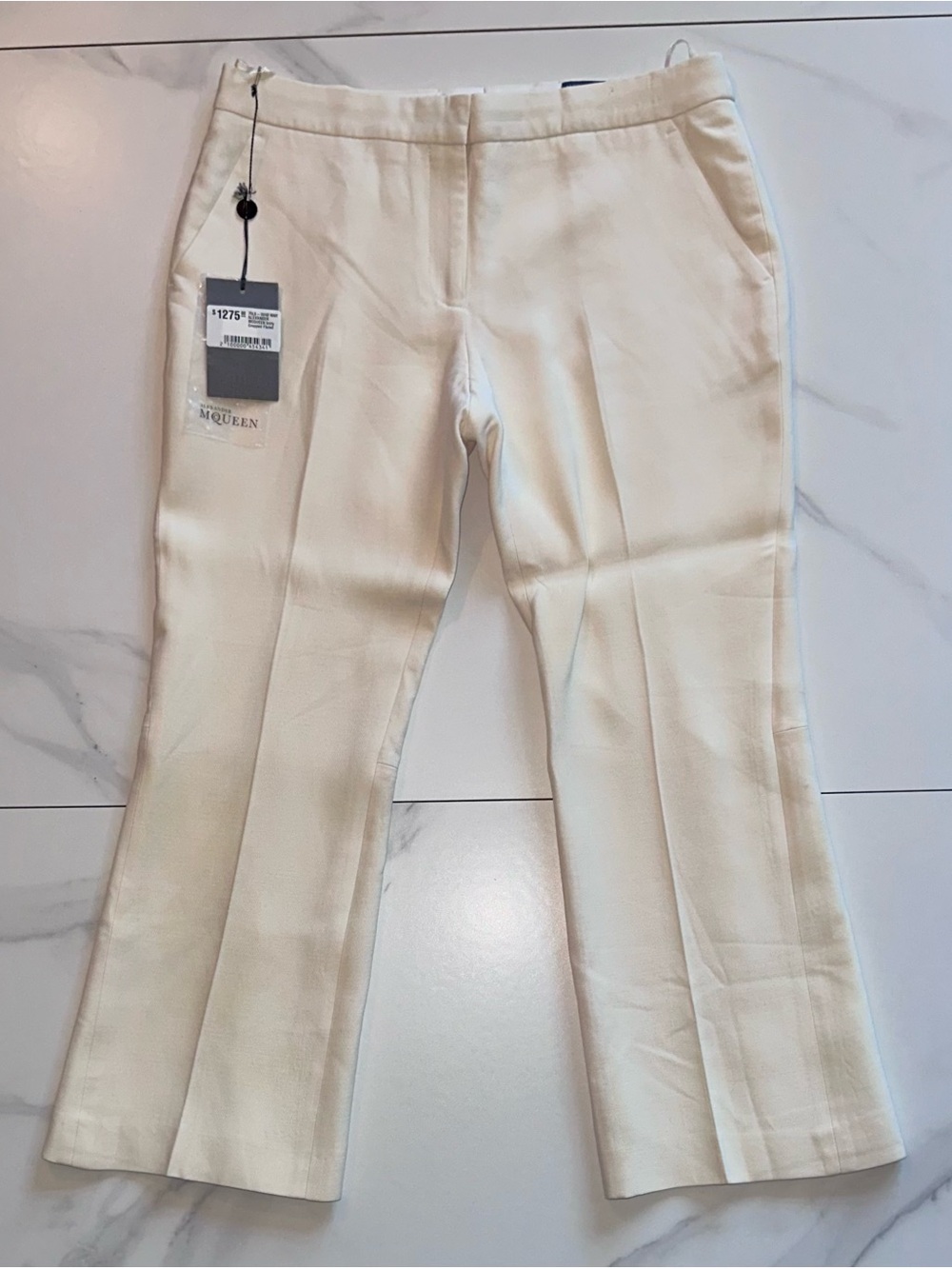 Alexander McQueen Cropped Flared Wool Silk Trousers Ivory Size 42